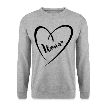 Ilona nom prénom dans le cadre du coeur - Sweat-shirt Unisexe - gris chiné - Devant - Alina (178cm) & Michal (187cm)