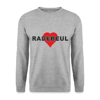 RADEBEUL – Großes Herz - Unisex Pullover - Weißgrau meliert - Vorne - Alina (178cm) & Michal (187cm)