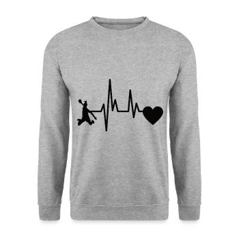 Handballspieler Handball Herzschlag EKG Handballer - Unisex Pullover - Weißgrau meliert - Vorne - Alina (178cm) & Michal (187cm)