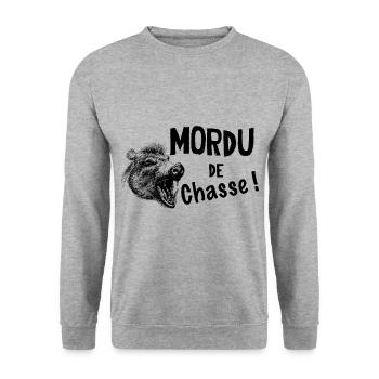 Mordu De Chasse Humour Chasseur - Sweat-shirt Unisexe - gris chiné - Devant - Alina (178cm) & Michal (187cm)