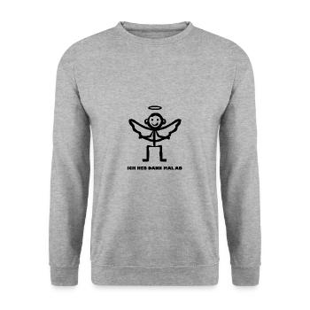 Engel Mann Schutzengel - Ich heb dann mal ab - Unisex Pullover - Weißgrau meliert - Vorne - Alina (178cm) & Michal (187cm)