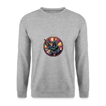 Dinosaurier triceratops Sommer - Unisex Pullover - Weißgrau meliert - Vorne - Alina (178cm) & Michal (187cm)