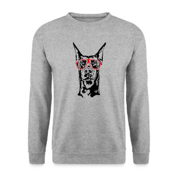 Dobermann Brille Dobie Hunde Hundesport Wilsigns - Unisex Pullover - Weißgrau meliert - Vorne - Alina (178cm) & Michal (187cm)