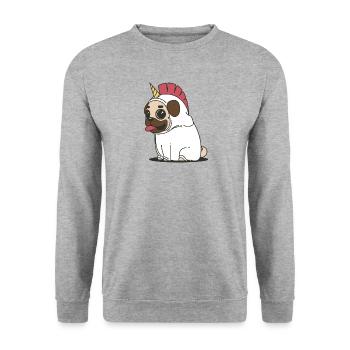 pug einhorn unicorn - Unisex Pullover - Weißgrau meliert - Vorne - Alina (178cm) & Michal (187cm)
