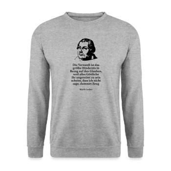 Luther: Die Vernunft ist das größte Hindernis in - Unisex Pullover - Weißgrau meliert - Vorne - Alina (178cm) & Michal (187cm)