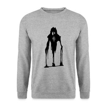 Kreatur der Schatten - Halloween - Unisex Pullover - Weißgrau meliert - Vorne - Alina (178cm) & Michal (187cm)