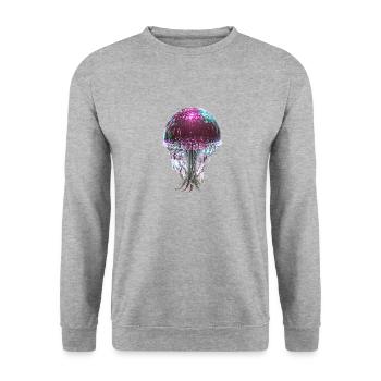 Qualle, Pailletten,glitzer,metallisch,pink - Unisex Pullover - Weißgrau meliert - Vorne - Alina (178cm) & Michal (187cm)