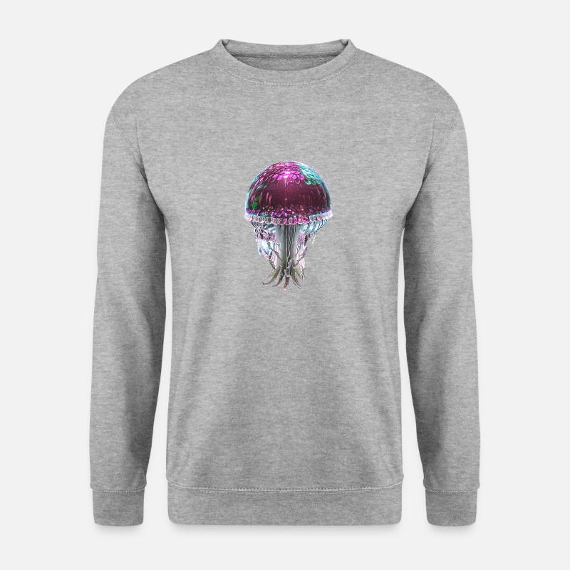 Qualle, Pailletten,glitzer,metallisch,pink - Unisex Pullover - Weißgrau meliert