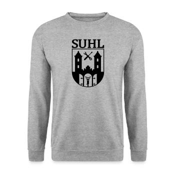 Simson Suhl Emblem mit Text v.2 - Unisex Pullover - Weißgrau meliert - Vorne - Alina (178cm) & Michal (187cm)