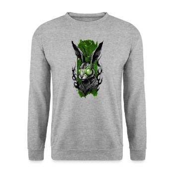 Strahlender Hase: Leuchtende Hasen-Eleganz - Unisex Pullover - Weißgrau meliert - Vorne - Alina (178cm) & Michal (187cm)