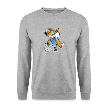 Retro Vintage Grunge Style Fussball Fuchs - Unisex Pullover - Weißgrau meliert - Vorne - Alina (178cm) & Michal (187cm)