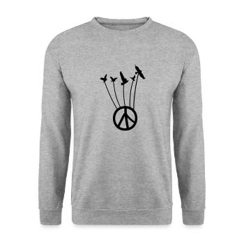 Symbole de paix avec le vol des oiseaux - Sweat-shirt Unisexe - gris chiné - Devant - Alina (178cm) & Michal (187cm)