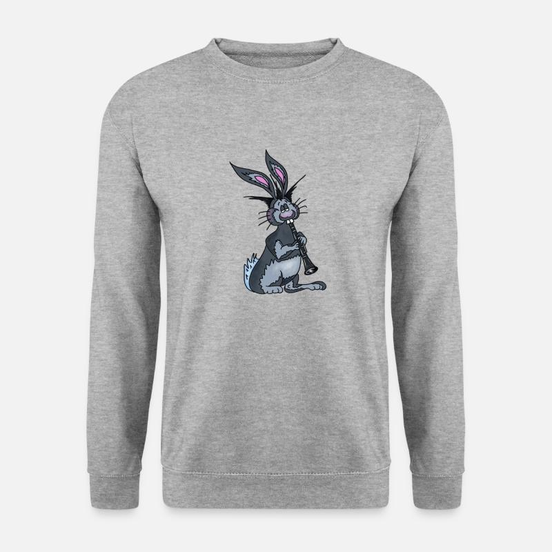 Benny der Hase spielt Klarinette - Unisex Pullover - Weißgrau meliert
