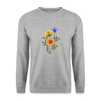 Blumen - Unisex Pullover - Weißgrau meliert - Vorne - Alina (178cm) & Michal (187cm)