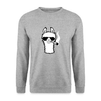 Lama Mit Joint - Unisex Pullover - Weißgrau meliert - Vorne - Alina (178cm) & Michal (187cm)