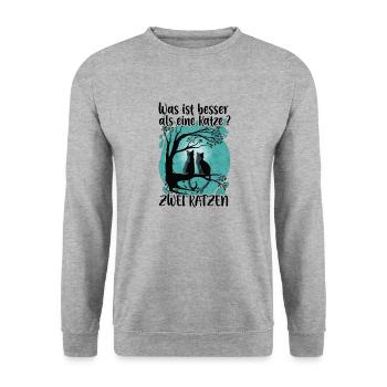 Was ist besser als eine Katze zwei Katzen Kätzchen - Unisex Pullover - Weißgrau meliert - Vorne - Alina (178cm) & Michal (187cm)