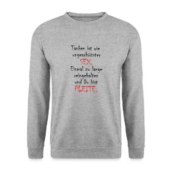 Tanken - Sex und Pleite - Unisex Pullover - Weißgrau meliert - Vorne - Alina (178cm) & Michal (187cm)