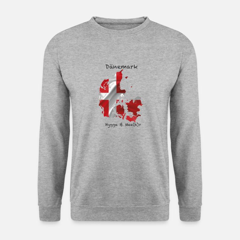 Dänemark Hygge & Mee(h)r Flagge Stoff - Unisex Pullover - Weißgrau meliert