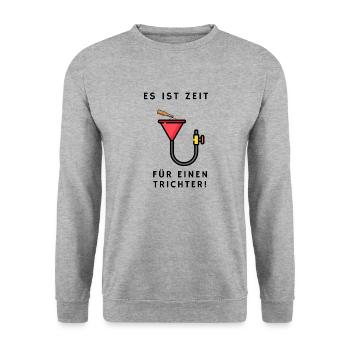 Alkohol Es ist Zeit für einen Trichter! Saufurlaub - Unisex Pullover - Weißgrau meliert - Vorne - Alina (178cm) & Michal (187cm)