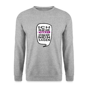 zitat katze lustig schildmaid familienwappen - Unisex Pullover - Weißgrau meliert - Vorne - Alina (178cm) & Michal (187cm)