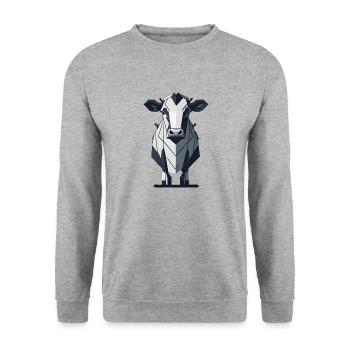 Geometrische Kuh - Unisex Pullover - Weißgrau meliert - Vorne - Alina (178cm) & Michal (187cm)