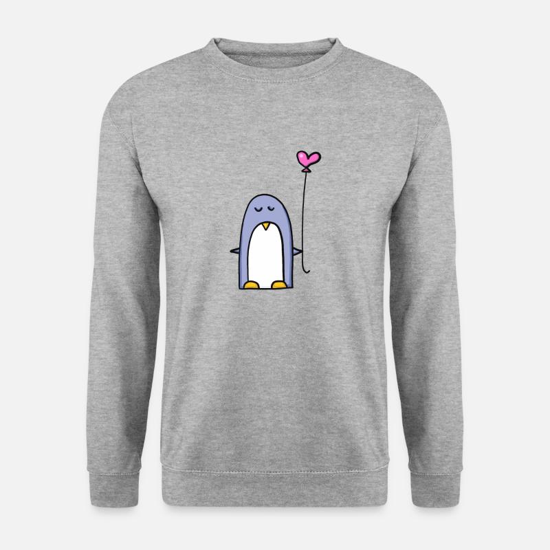 Pinguin mit Herzballon - Unisex Pullover - Weißgrau meliert