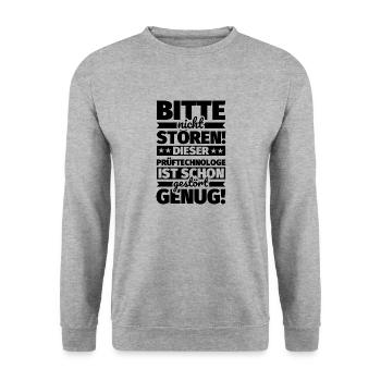 Prüftechnologe Geschenke Stören lustiger Spruch - Unisex Pullover - Weißgrau meliert - Vorne - Alina (178cm) & Michal (187cm)