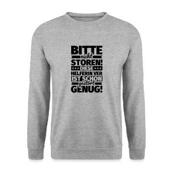 Helferin Ver Geschenke Stören lustiger Spruch - Unisex Pullover - Weißgrau meliert - Vorne - Alina (178cm) & Michal (187cm)