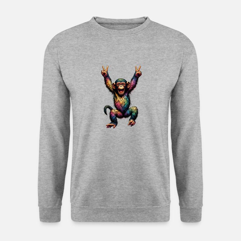 Regenbogen Affe Regenbogenfahne Rainbowcore - Unisex Pullover - Weißgrau meliert