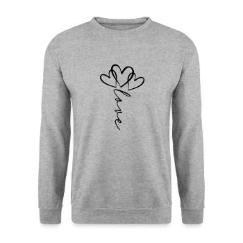 Love Schrift Herzblume - Unisex Pullover - Weißgrau meliert - Vorne - Alina (178cm) & Michal (187cm)