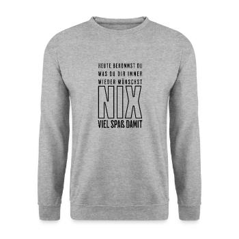 Die Alpen Designer - Nichts Geschenkt - NIX - Unisex Pullover - Weißgrau meliert - Vorne - Alina (178cm) & Michal (187cm)