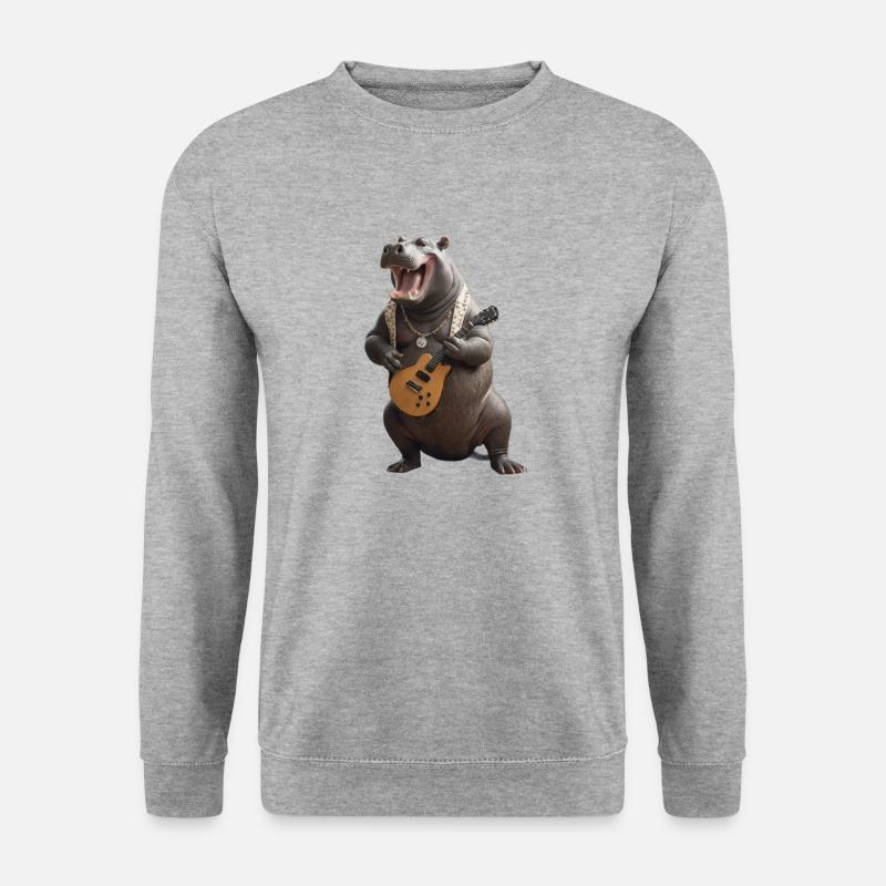 Nilpferd Musiker Gitarre - Unisex Pullover - Weißgrau meliert