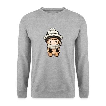 Alpaka Winter Lama Comic Niedlich - Unisex Pullover - Weißgrau meliert - Vorne - Alina (178cm) & Michal (187cm)