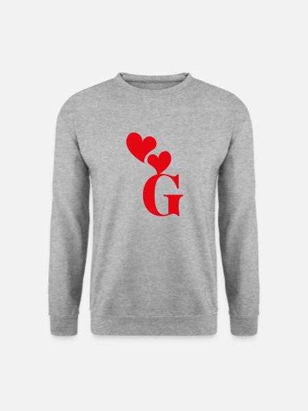 Buchstabe g rotes Herz - Unisex Pullover - Weißgrau meliert