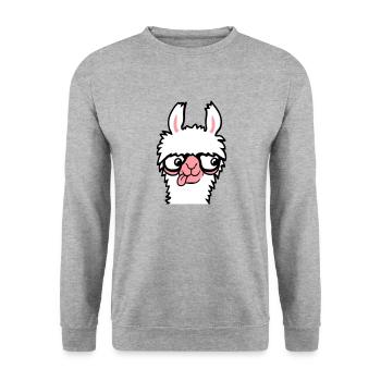 Llama Nerd Geek Lunettes à monture de corne Smart Funny Grimace - Sweat-shirt Unisexe - gris chiné - Devant - Alina (178cm) & Michal (187cm)