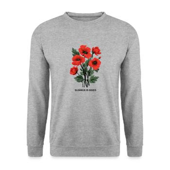 Roter Mohnblumenstrauß – SUMMER IS GOOD. - Unisex Pullover - Weißgrau meliert - Vorne - Alina (178cm) & Michal (187cm)