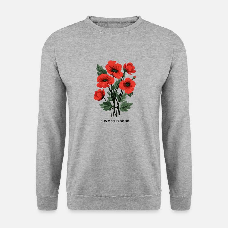 Roter Mohnblumenstrauß – SUMMER IS GOOD. - Unisex Pullover - Weißgrau meliert