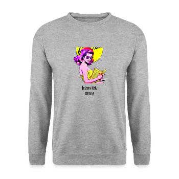 Lesen ist sexy - Unisex Pullover - Weißgrau meliert - Vorne - Alina (178cm) & Michal (187cm)