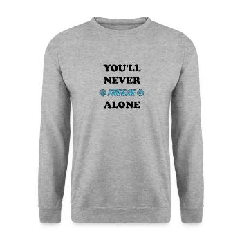 You'll Never Freeze Alone Winter Heizkosten Idee - Unisex Pullover - Weißgrau meliert - Vorne - Alina (178cm) & Michal (187cm)