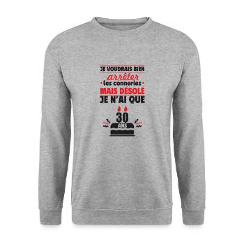 Désolé, j’ai 30 ans ! Cadeau d’anniversaire 30 ans - Sweat-shirt Unisexe - gris chiné - Devant - Alina (178cm) & Michal (187cm)