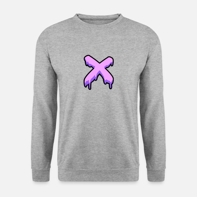 Buchstabe x Kreuz Lila - Unisex Pullover - Weißgrau meliert