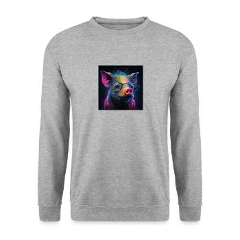 Farbiges Schwein mit Brille, einzigartiges Design - Unisex Pullover - Weißgrau meliert - Vorne - Alina (178cm) & Michal (187cm)