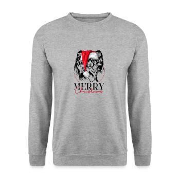 Santa Papillon Merry Christmas Hunde Hund Wilsigns - Unisex Pullover - Weißgrau meliert - Vorne - Alina (178cm) & Michal (187cm)