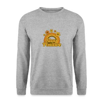 Stay Positive – Groovy Sunshine Vibes - Unisex Pullover - Weißgrau meliert - Vorne - Alina (178cm) & Michal (187cm)