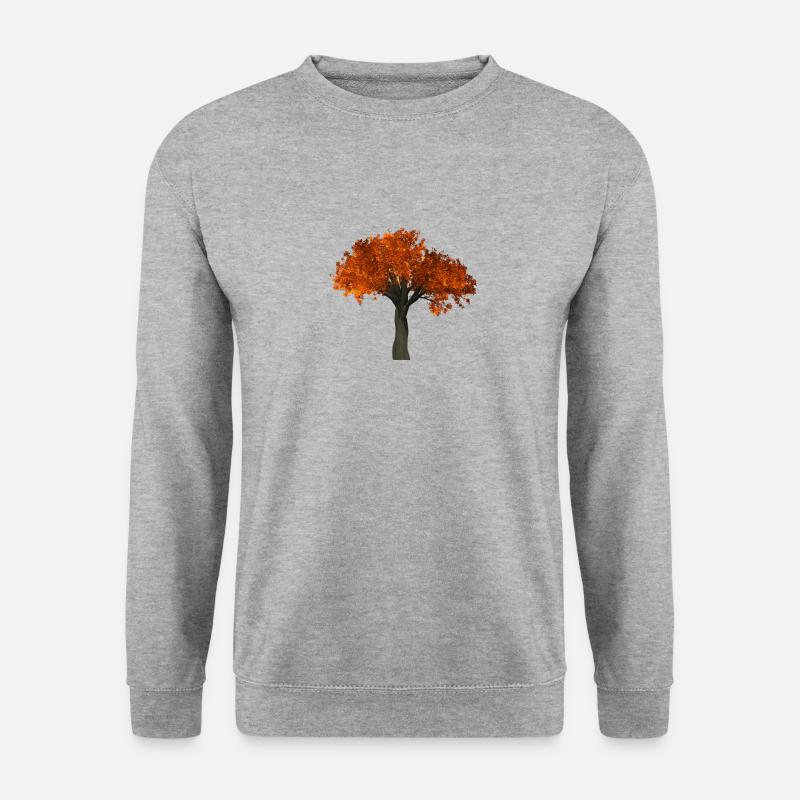 Baum mit orangen Blättern - Herbst - Unisex Pullover - Weißgrau meliert