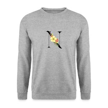 Eleganter Buchstabe 'T' mit Blumen - Unisex Pullover - Weißgrau meliert - Vorne - Alina (178cm) & Michal (187cm)