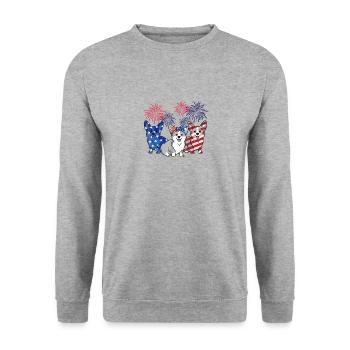 4 juillet Drapeau américain Corgi Patriotic Dog - Sweat-shirt Unisexe - gris chiné - Devant - Alina (178cm) & Michal (187cm)