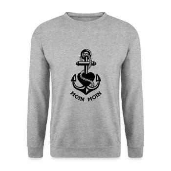 MOIN MOIN HAMBURG Anker Herz - Unisex Pullover - Weißgrau meliert - Vorne - Alina (178cm) & Michal (187cm)