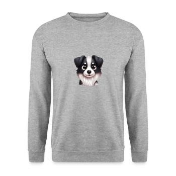 Intelligenter Border Collie Portrait - Unisex Pullover - Weißgrau meliert - Vorne - Alina (178cm) & Michal (187cm)