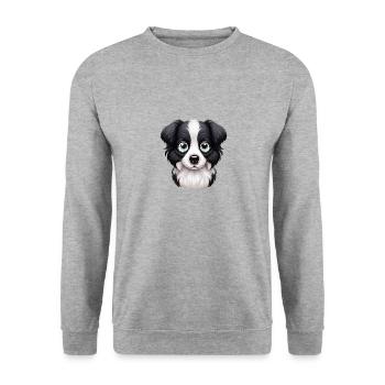 Liebevolles Border Collie Gaze Design - Unisex Pullover - Weißgrau meliert - Vorne - Alina (178cm) & Michal (187cm)